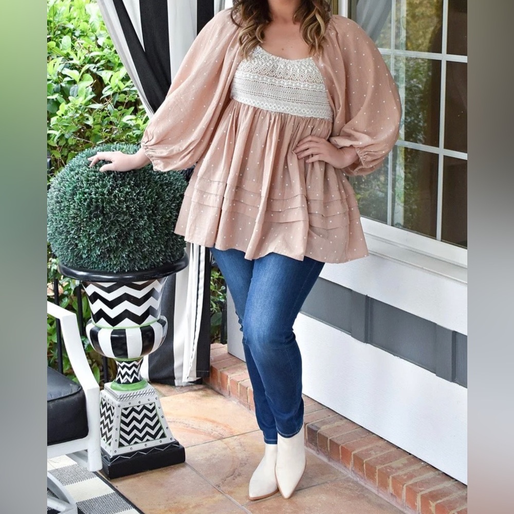 SALE!!! Polka Dot Flowy Top with crochet details